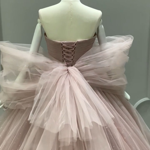 激安ビスチェライン リボン袖 二の腕カバー ピンクソフィア 上品 背中  