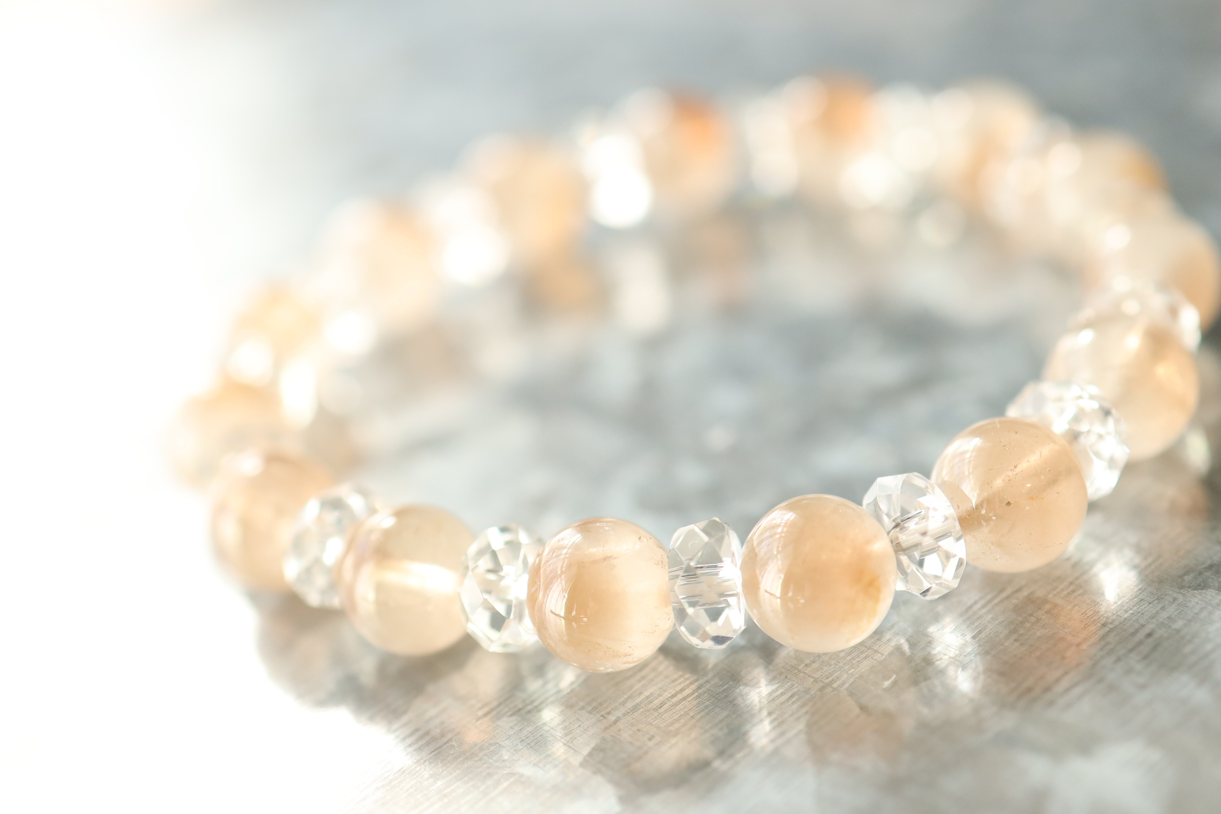 …☆スーパープレミアムブレス☆シャンパンカラートパーズ（バイカラー）：9ミリ＆水晶☆…☆天然石☆… 15,800円