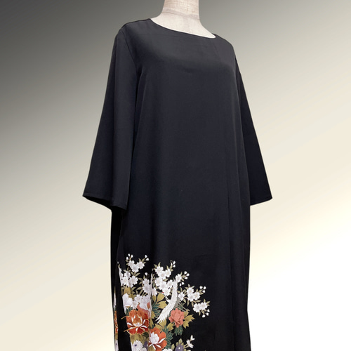 留袖ライン綺麗 ペンシルラインワンピース 着物リメイク Mサイズ（N70704） 留袖 ライン綺麗 ペンシルラインワンピース 着物リメイク 結婚式