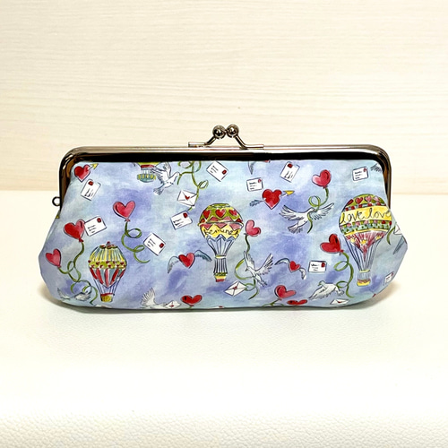 リバティLiberty＊がま口ペンケース＊熱気球とラブレター♡シルバー