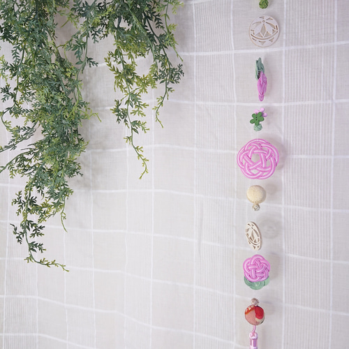 ひなまつり》水引の吊るし飾り・1本＊毬桃/緑＊034＊ ガーランド yannn