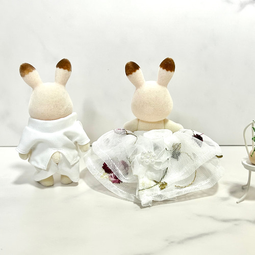 うさぎの花嫁ウェディングドレス&花婿スーツのセット その他人形
