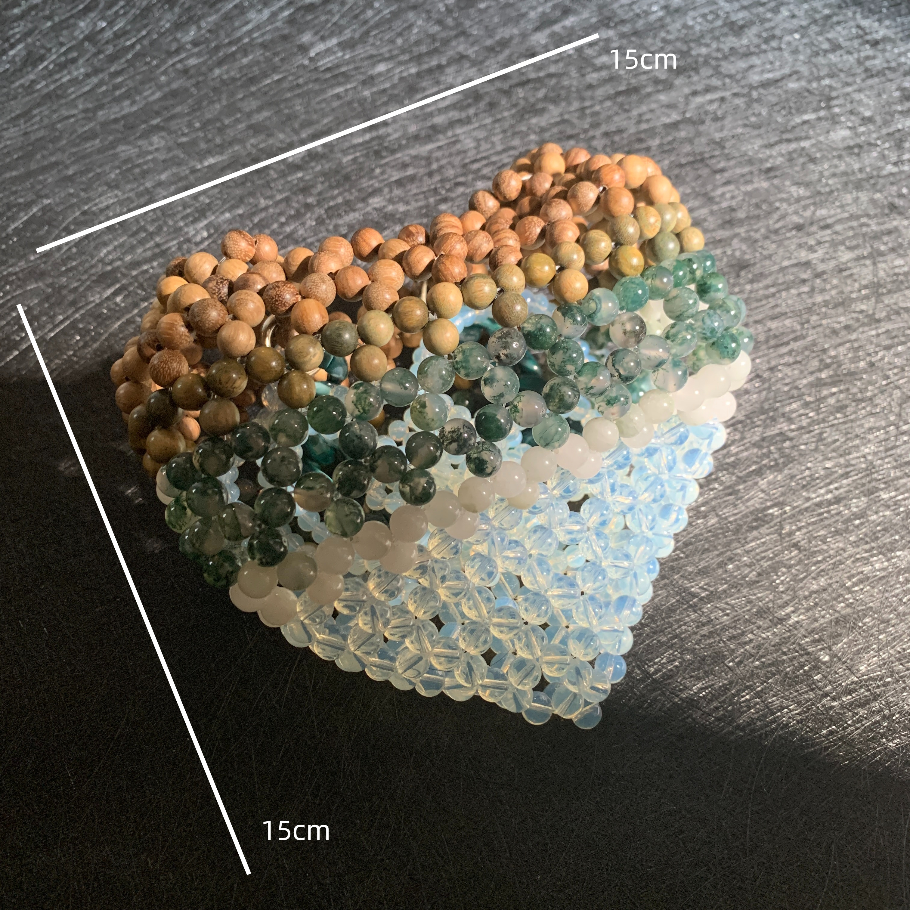 Crystal.EAA サンダルウッド オパール 水草瑪瑙 ハンドメイド ハンドメイド デザイン ビーズ編み込みハンドルバッグ
