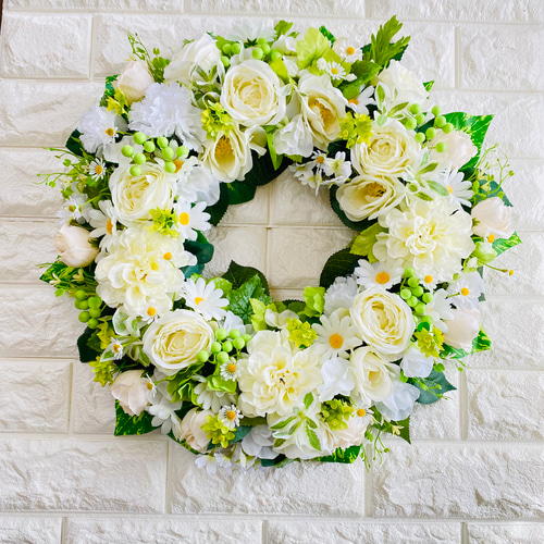 白バラのリース 特大43cm ウェディング 結婚祝い ホワイト 記念日 誕生