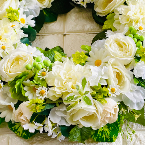 白バラのリース 特大43cm ウェディング 結婚祝い ホワイト 記念日 誕生