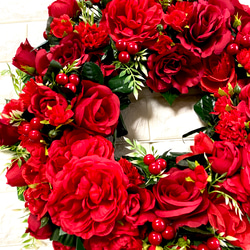 赤バラのリース　特大45cm 結婚祝い　誕生日　還暦祝い　開店祝い　母の日　プレゼント　ウェルカムリース　アーティシャル 5枚目の画像