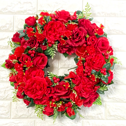 赤バラのリース　特大45cm 結婚祝い　誕生日　還暦祝い　開店祝い　母の日　プレゼント　ウェルカムリース　アーティシャル 6枚目の画像