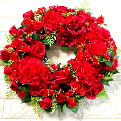 赤バラのリース　特大45cm 結婚祝い　誕生日　還暦祝い　開店祝い　母の日　プレゼント　ウェルカムリース　アーティシャル 2枚目の画像