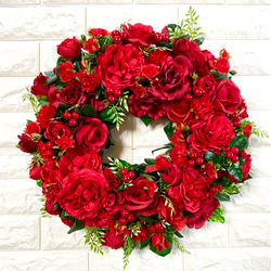 赤バラのリース　特大45cm 結婚祝い　誕生日　還暦祝い　開店祝い　母の日　プレゼント　ウェルカムリース　アーティシャル 3枚目の画像