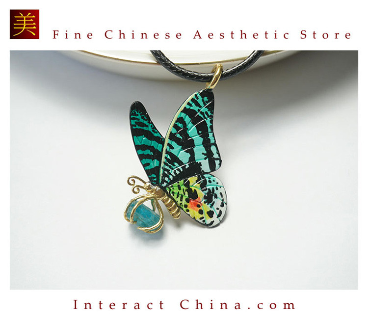 100%手描きアート 蝶々ネックレス エレガントなアートスタイル - オリジナルデザイン#102