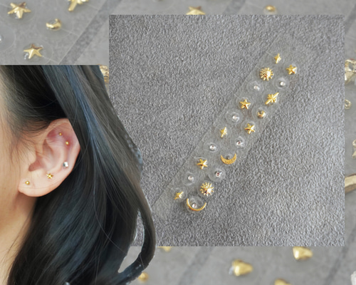 太陽 月】耳つぼジュエリー，耳つぼアクセサリー、チタン、セラミック