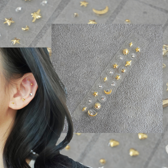 太陽 月】耳つぼジュエリー，耳つぼアクセサリー、チタン、セラミック