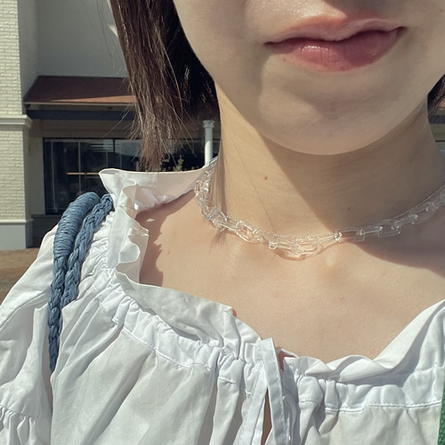 ガラスのチェーンネックレス ガラス 透明 氷 ネックレス・ペンダント