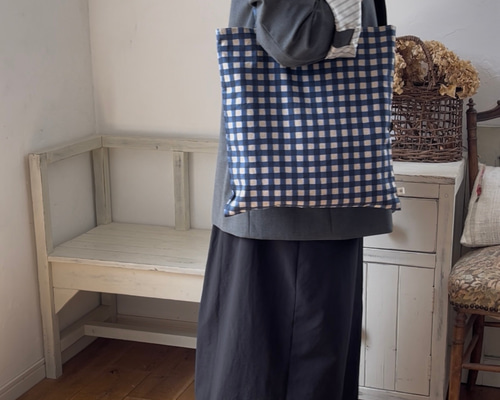 美品designf デザインFギンガムチェック　マシュマロバッグ　Lサイズ 美品designf デザインFギンガムチェック マシュマロバッグ Lサイズ