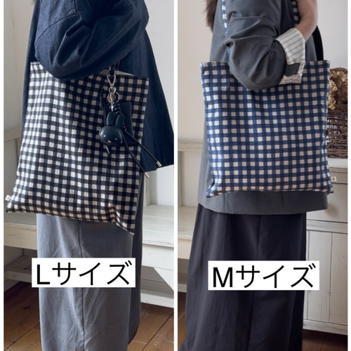 送料無料｜Mサイズ｜綿麻 ギンガムチェック トートバッグ サブバッグ