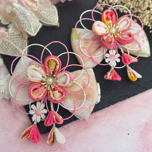 和風 ベビー ヘアバンド つまみ細工 100日祝い 百日祝い お食い初め ひな祭り 753 七五三 和 ベビー袴 髪飾り 2枚目の画像