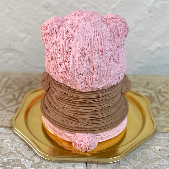 限定カラーのくまさんの立体ケーキ(ピンク×チョコ)　[ご希望のお受取り日・時間帯をご指定下さい] 3枚目の画像