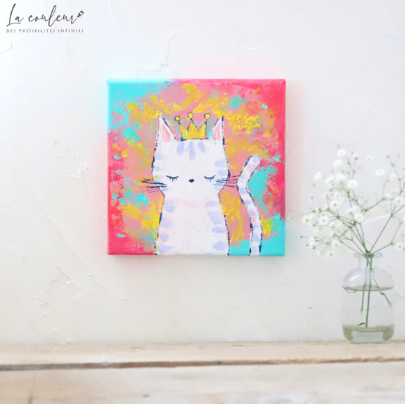 【受注制作】【特集掲載】【原画】ナンバーワン　白猫のモモさん　キャンバス　絵画　18cm角　送料無料　猫の日2025 6枚目の画像