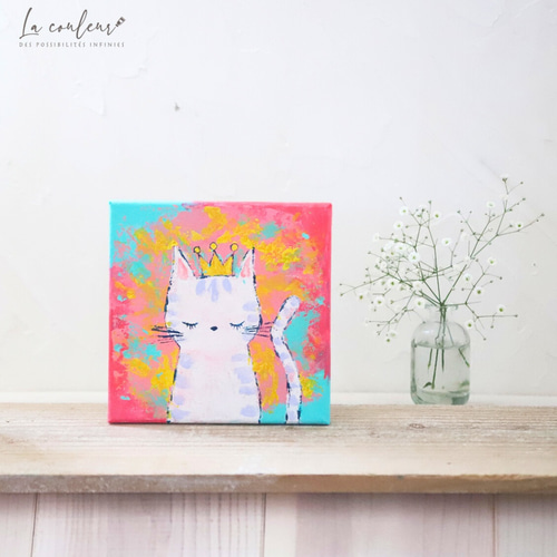 絵画。原画☆キャンバスF6【黒猫はプレゼントを持って花が咲く日を迎えに行く】 黒猫と花 (原画) 額付 イラスト atelier HASU 通販 18554169