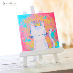 【受注制作】【特集掲載】【原画】ナンバーワン　白猫のモモさん　キャンバス　絵画　18cm角　送料無料　猫の日2025 3枚目の画像