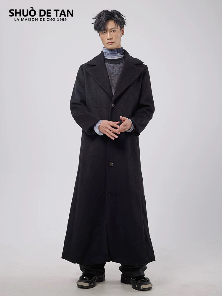 非常に長い。英国紳士の膝丈ウールトレンチコート（厚手）SHUÒ de TAN