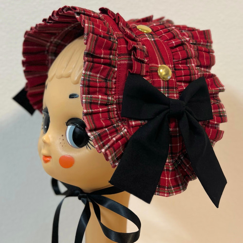 スタッズ ヘッドドレス (赤 チェック) ロリータ ロリィタ パンク