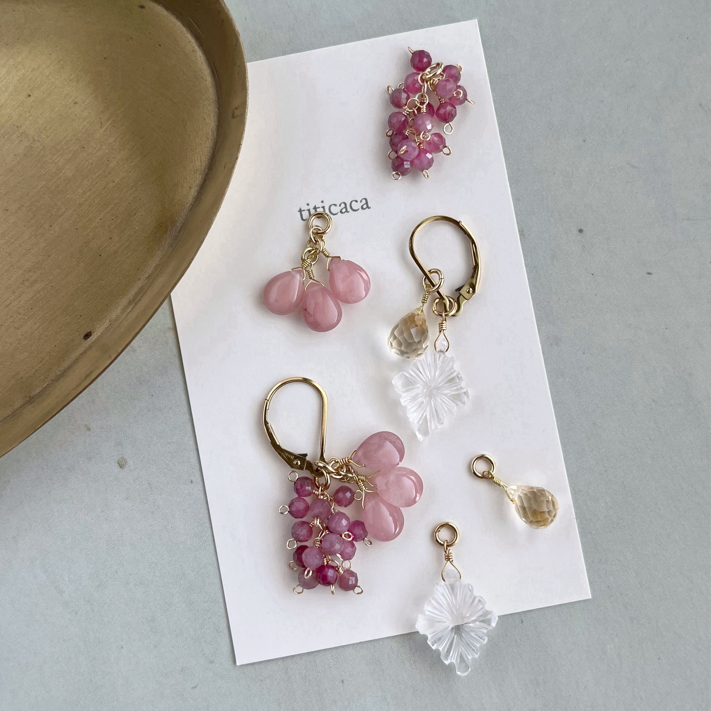 カービングクリスタル、グァバクォーツ、ピンクトルマリン【チャームセット】