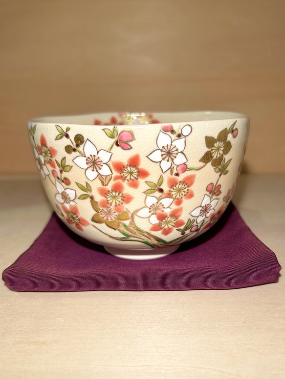 桃の花デザインの茶碗 桃の花デザイン茶碗 （ワークショップ】中園晋作さんの花茶碗に