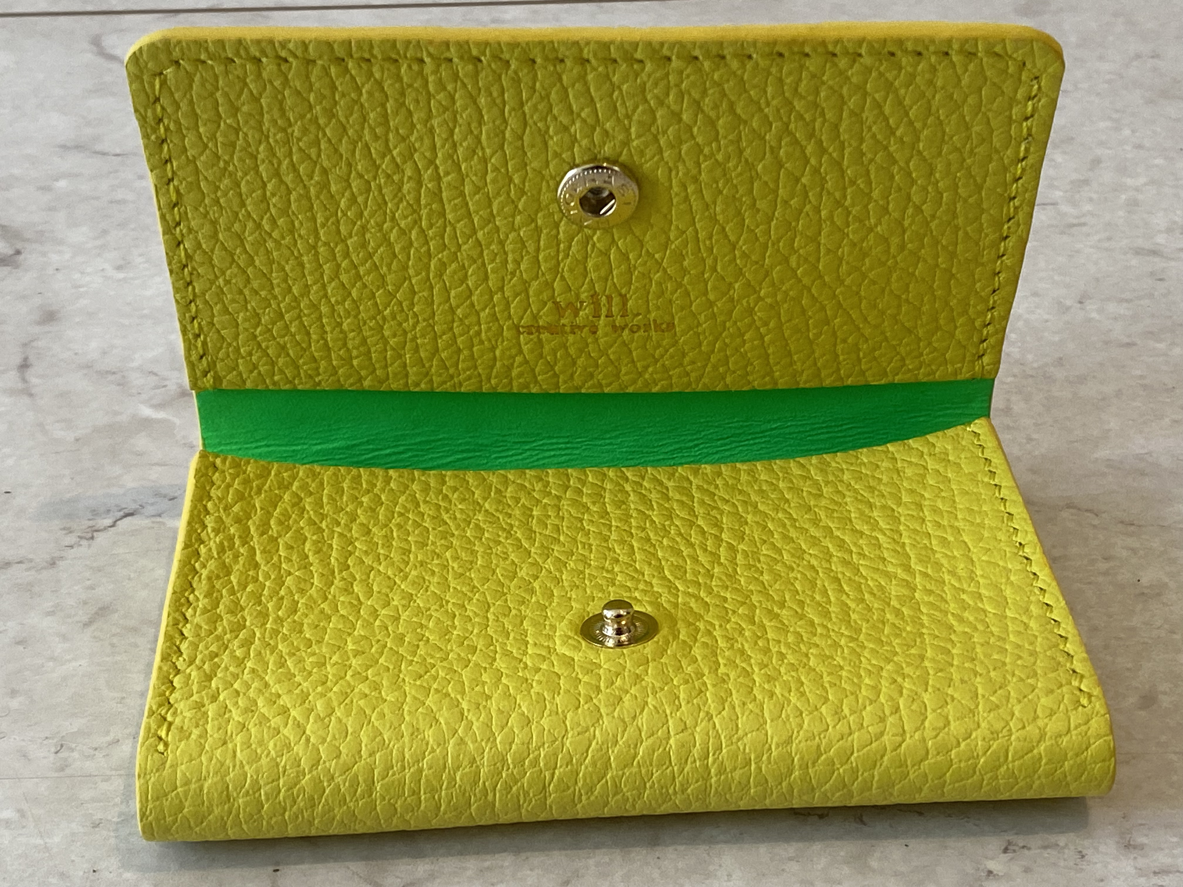 カードケース（名刺入れ）イエロー/ネオングリーン【イタリアンレザー:シュリンク/国産:蛍光レザー】