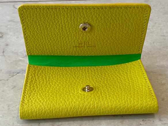 カードケース（名刺入れ）イエロー/ネオングリーン【イタリアンレザー