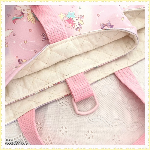 レッスンバッグ 上履き入れ 体操着袋《ユニコーン 星 レース ピンク