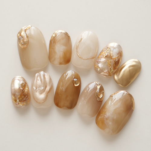 キャラメルブラウンニュアンスネイル◇ネイルチップ【casual-No.75