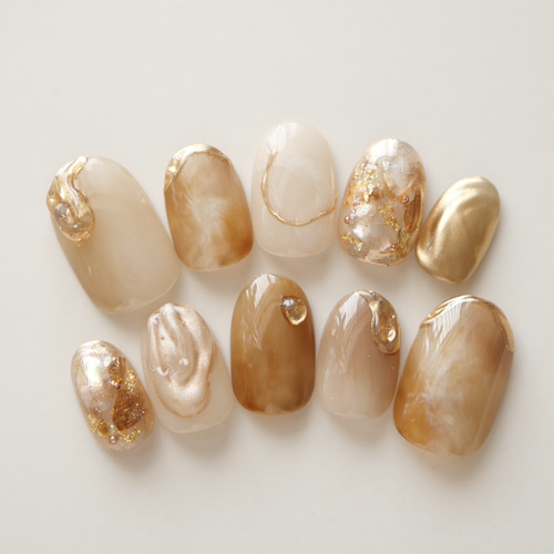 キャラメルブラウンニュアンスネイル◇ネイルチップ【casual-No.75