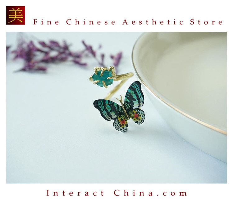 100%手描きアート 蝶々調整可能リング エレガントなアートスタイル - オリジナルデザイン#102