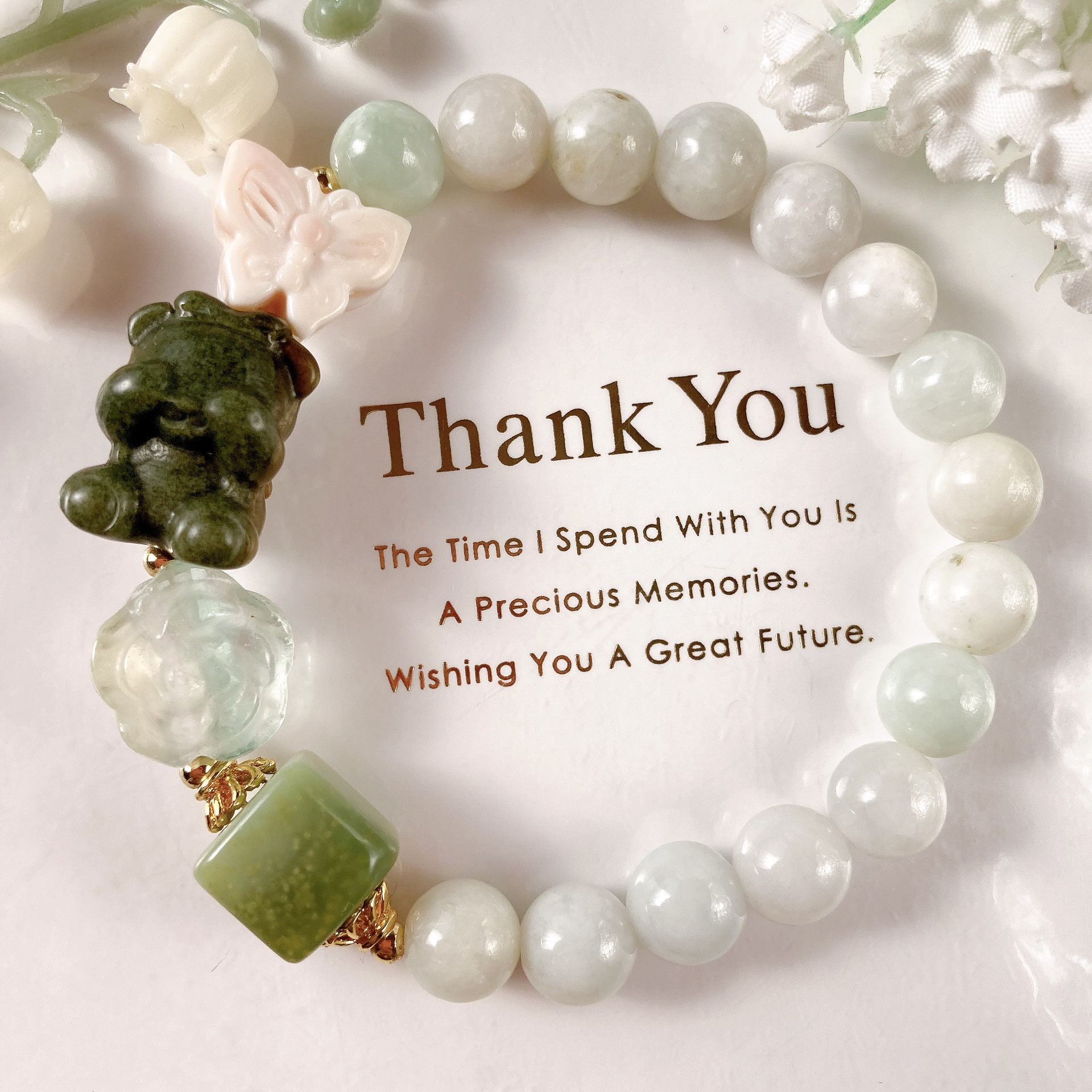 ☪︎·̩͙一点のみ☪︎·̩͙アラシャンくまさんコンクシェル蝶々天然石ブレスレット