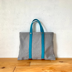 new♪＊ハンドメイド＊コロントートバック　大　 ターコイズ&ネイビー Nene Mercerie ワッペン付き おけいこ バッグ HUIT 全2種