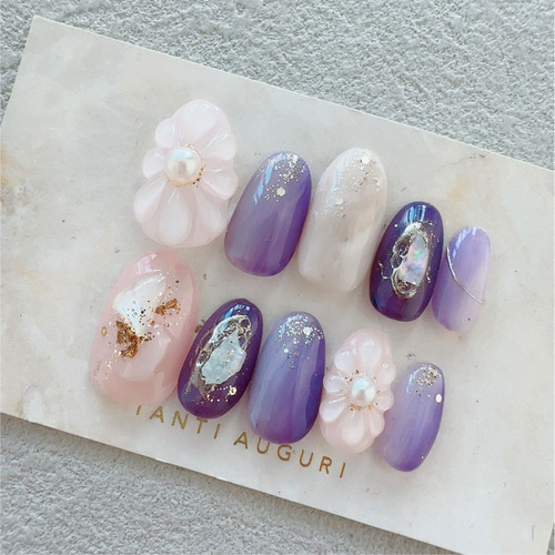 紫 卒業式 ネイルチップ ガーリー 女子力 ピンク色 パープル 春 豪華