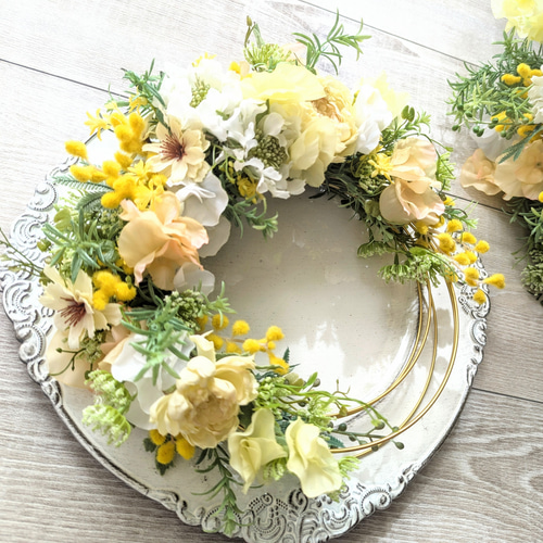 ミモザや春花のイエローリースドライフラワーリース