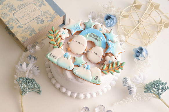 シマエナガ　【アイシングクッキー】　冬　誕生日　鳥　プレゼント　女の子　青 1枚目の画像