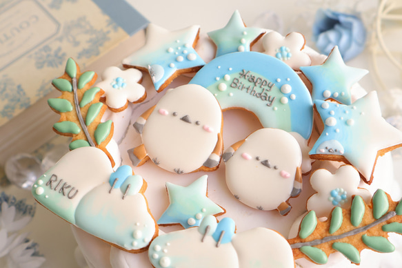 シマエナガ　【アイシングクッキー】　冬　誕生日　鳥　プレゼント　女の子　青 4枚目の画像