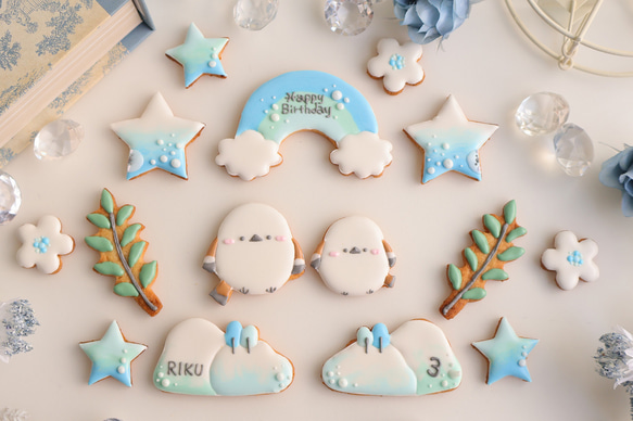 シマエナガ　【アイシングクッキー】　冬　誕生日　鳥　プレゼント　女の子　青 2枚目の画像