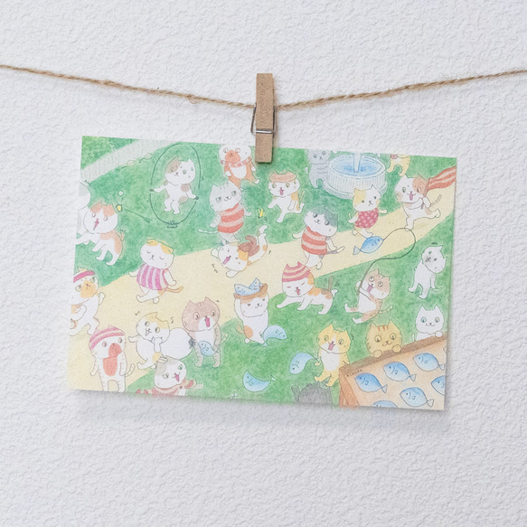 公園のねこたち ポストカード / グッズ 部屋 水彩 イラスト 猫 絵本風