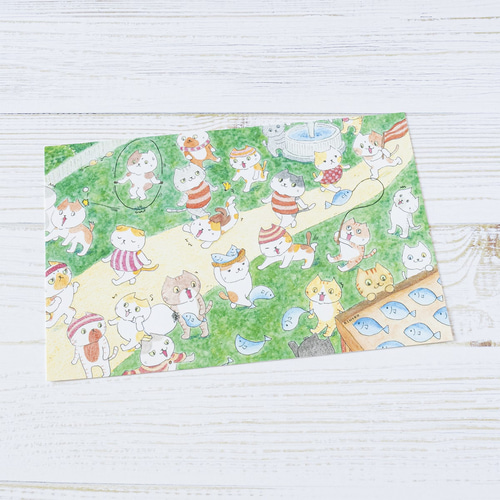 公園のねこたち ポストカード / グッズ 部屋 水彩 イラスト 猫 絵本風