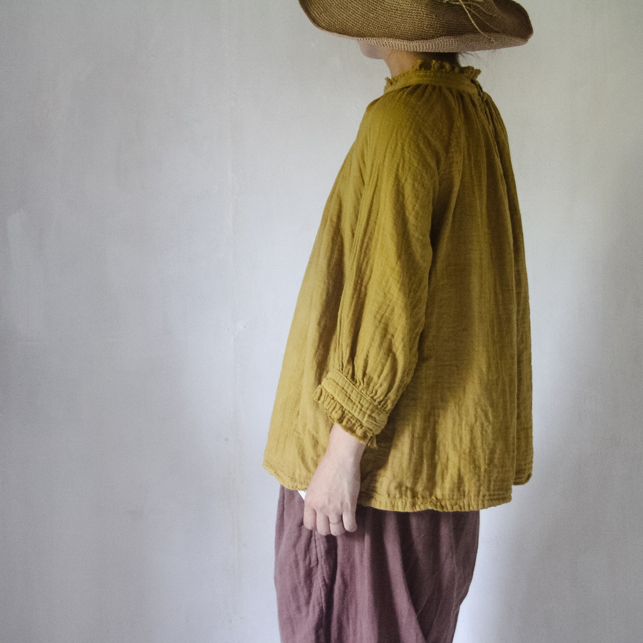 watage raglan tops / 柑子色 / 草木染めダブルガーゼ