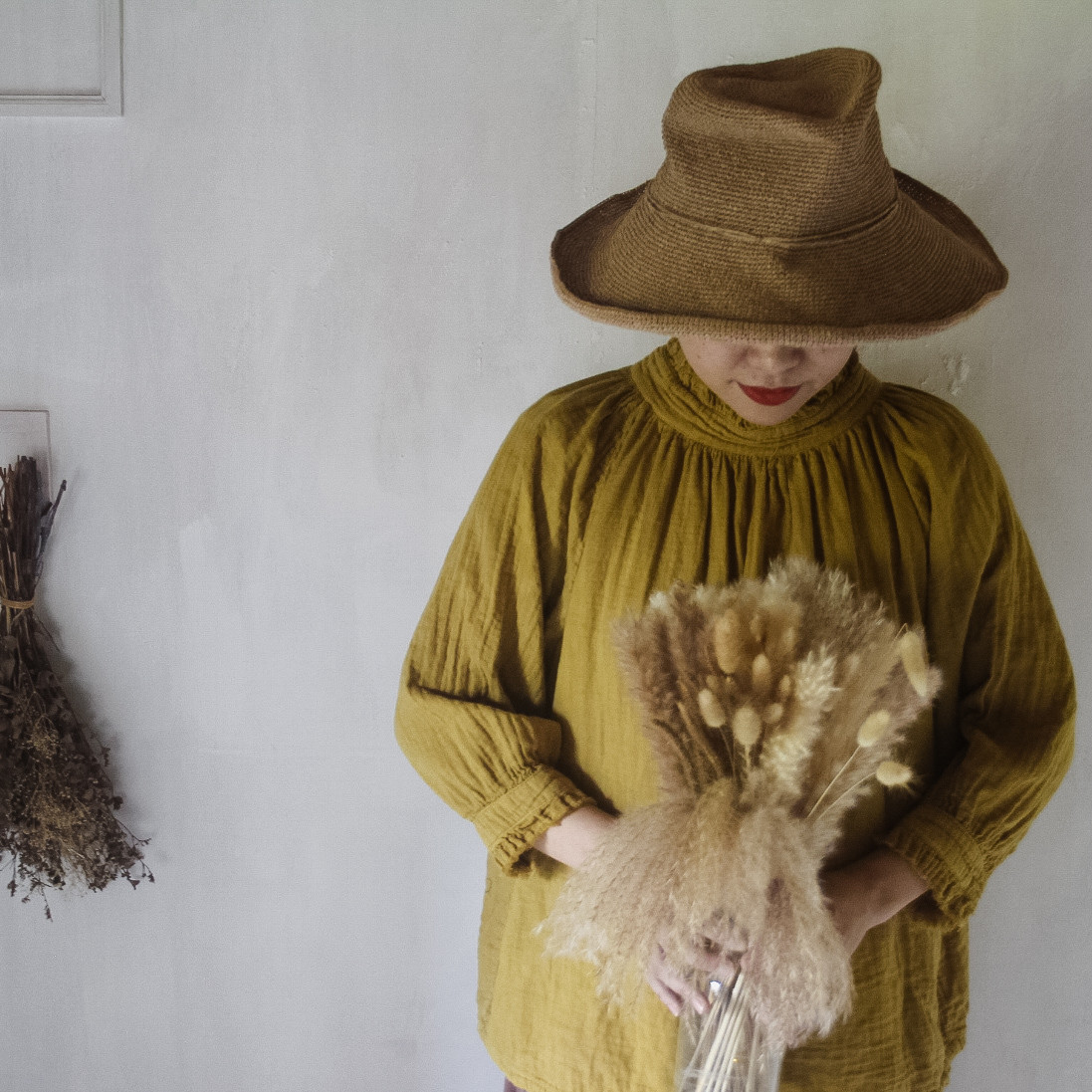 watage raglan tops / 柑子色 / 草木染めダブルガーゼ