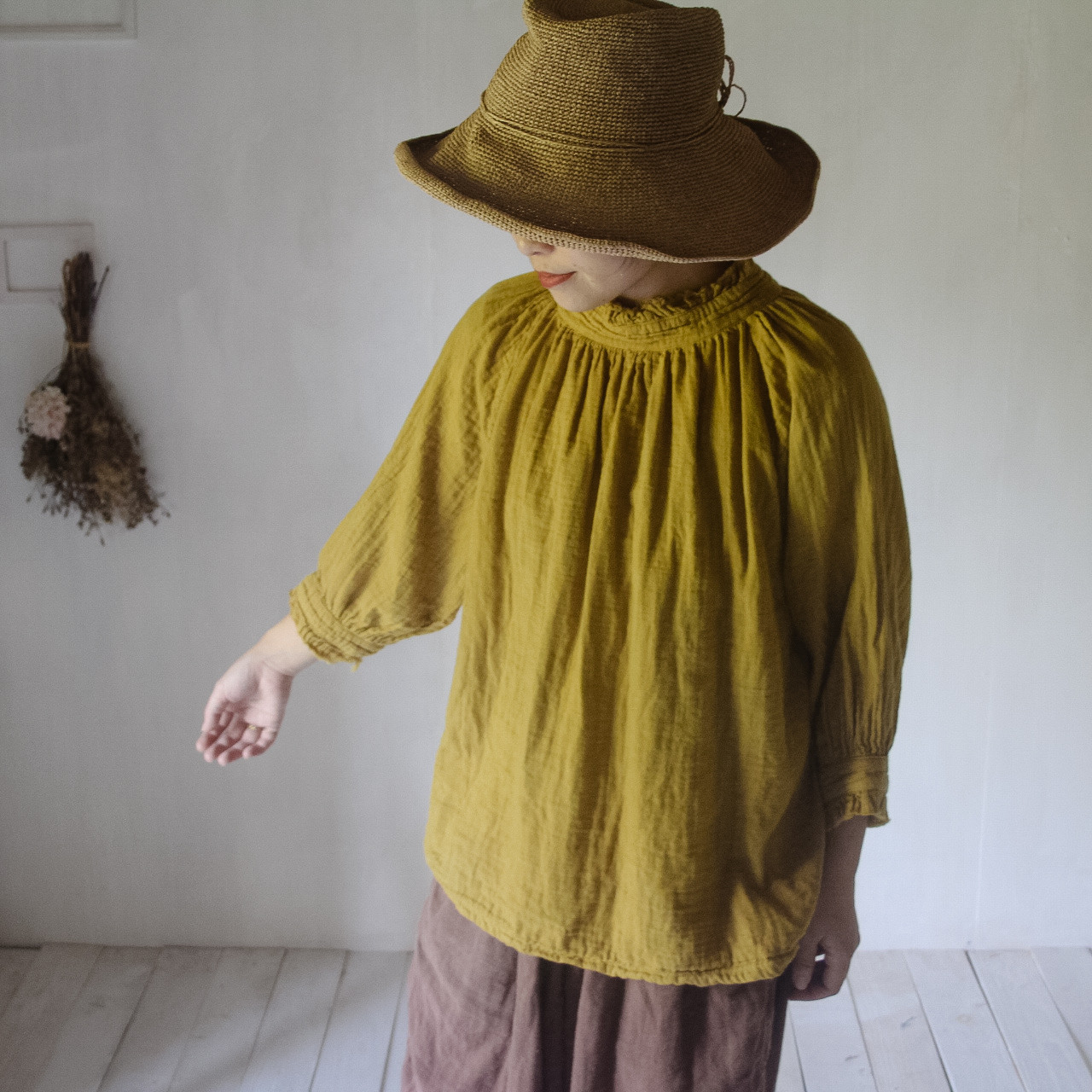 watage raglan tops / 柑子色 / 草木染めダブルガーゼ