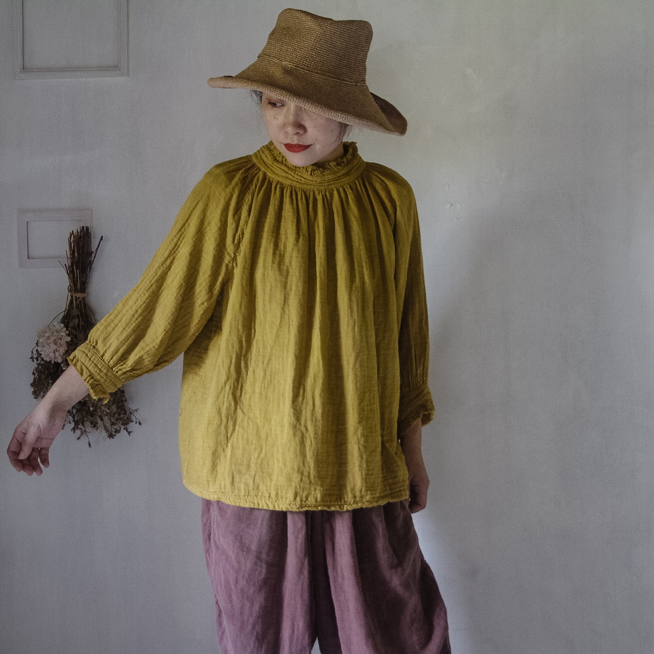 watage raglan tops / 柑子色 / 草木染めダブルガーゼ