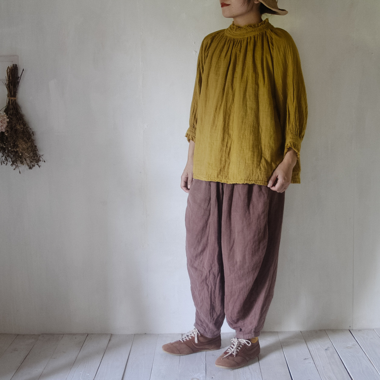 watage raglan tops / 柑子色 / 草木染めダブルガーゼ