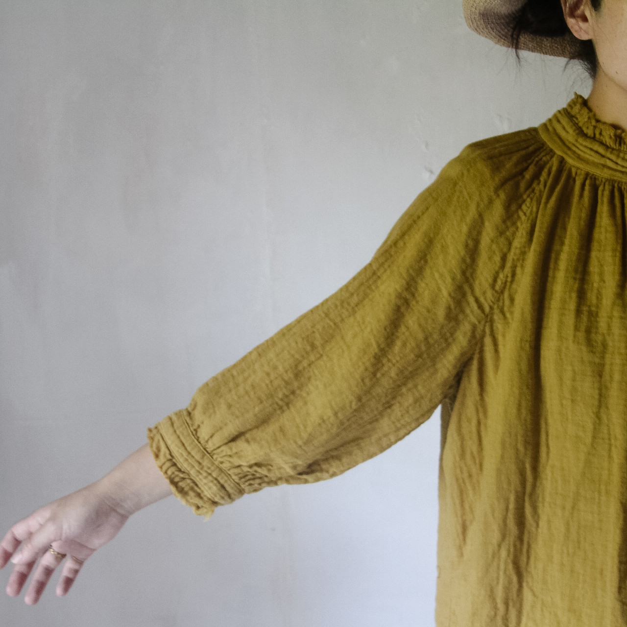 watage raglan tops / 柑子色 / 草木染めダブルガーゼ