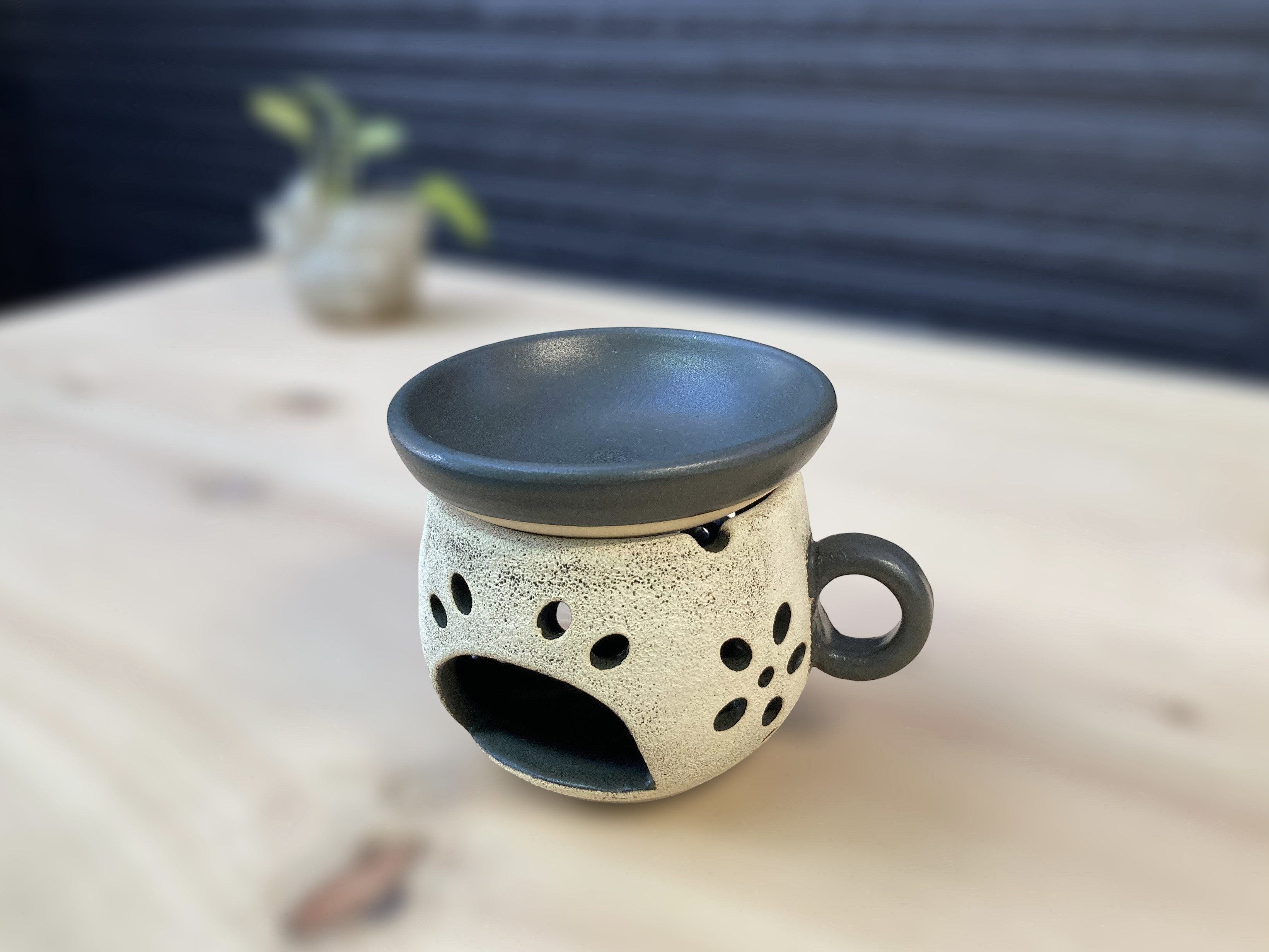 アンティーク調マグカップ香炉⭐︎茶香炉⭐︎アロマポット⭐︎ランプシェード⭐︎黒花